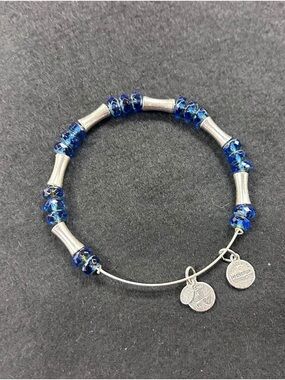Blue Crystal and Silver Bead Expandable Bangle Bracelet bundle